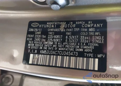 2012 Hyundai Tucson Gls из США, поврежденный, VIN KM8JU3AC7CU345473